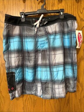 Men's Mambo Blue Plaid Swim Board Shorts